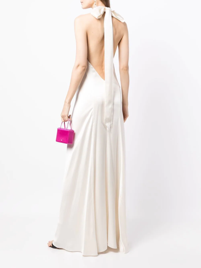 Shop Michelle Mason Backless Halter-neck Tie Gown In Weiss