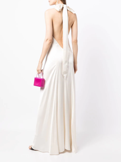Michelle Mason Backless Halter-neck Tie Gown In Weiss