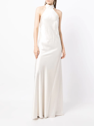 Michelle Mason Backless Halter-neck Tie Gown In Weiss