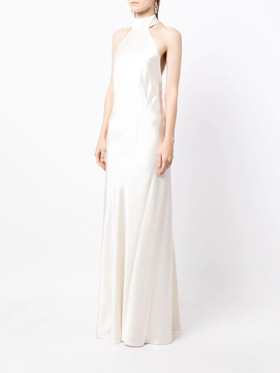 Michelle Mason Backless Halter-neck Tie Gown In Weiss
