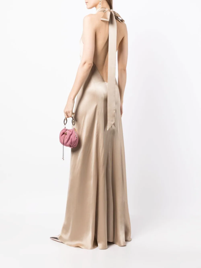 Shop Michelle Mason Backless Halter-neck Tie Gown In Gold