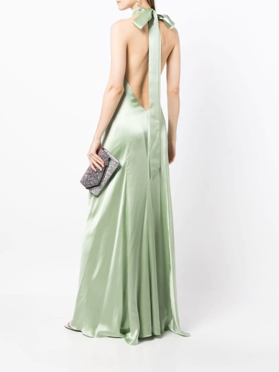 Michelle Mason Backless Halter-neck Tie Gown In Grün
