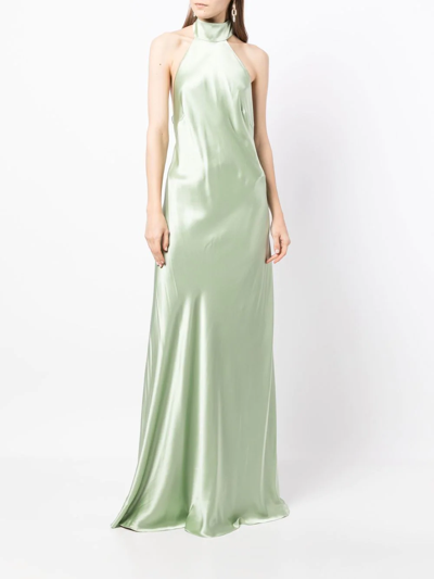 Michelle Mason Backless Halter-neck Tie Gown In Grün