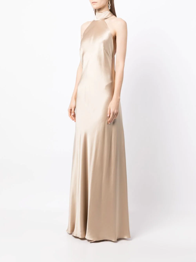 Michelle Mason Backless Halter-neck Tie Gown In Gold