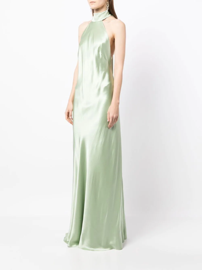 Michelle Mason Backless Halter-neck Tie Gown In Grün