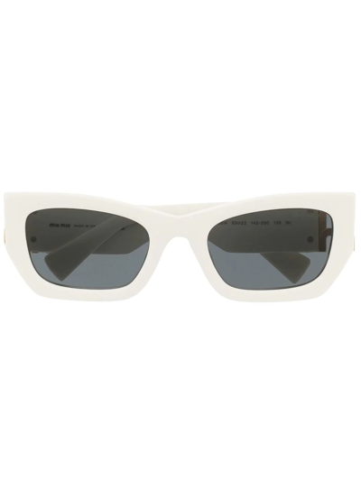 Shop Miu Miu Logo-plaque Rectangular Sunglasses In Weiss