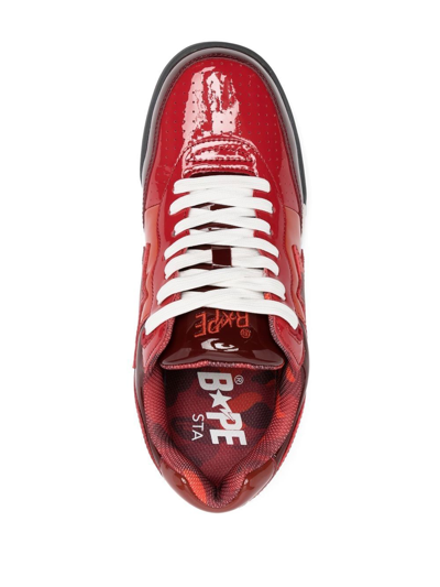 Shop A Bathing Ape Patent-leather Low-top Sneakers In Rot