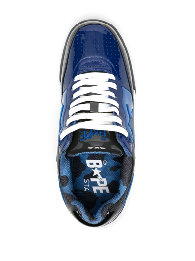 Shop A Bathing Ape Patent-leather Low-top Sneakers In Blau