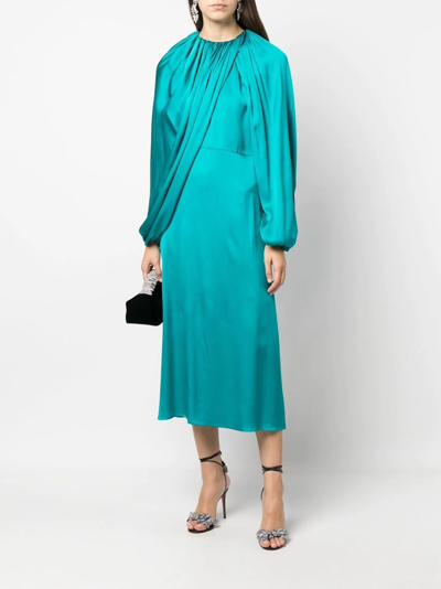 Colville Perfumo Draped Midi Silk Dress In Blau