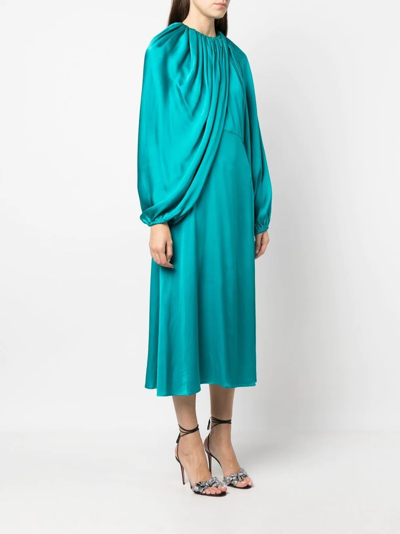 Colville Perfumo Draped Midi Silk Dress In Blau