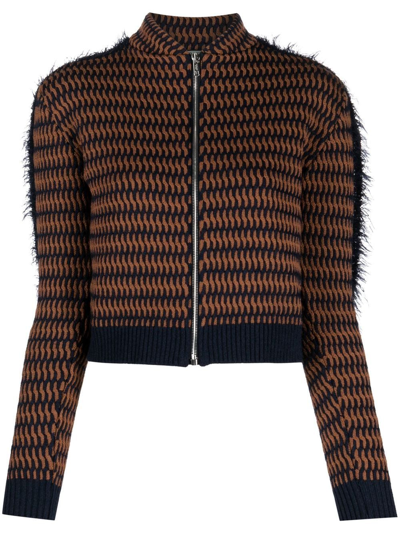 Durazzi Milano Cropped Patterned-jacquard Jacket In Braun