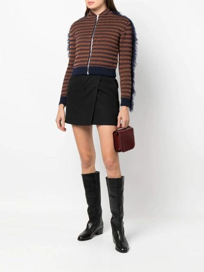 Durazzi Milano Cropped Patterned-jacquard Jacket In Braun