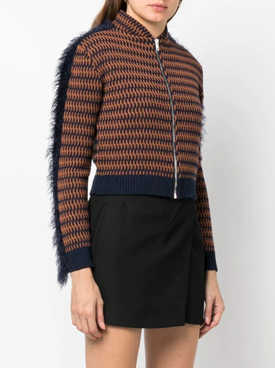Durazzi Milano Cropped Patterned-jacquard Jacket In Braun
