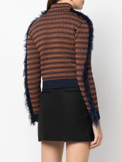 Durazzi Milano Cropped Patterned-jacquard Jacket In Braun