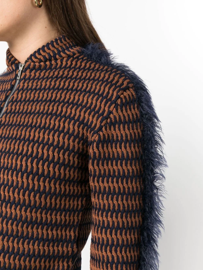 Durazzi Milano Cropped Patterned-jacquard Jacket In Braun