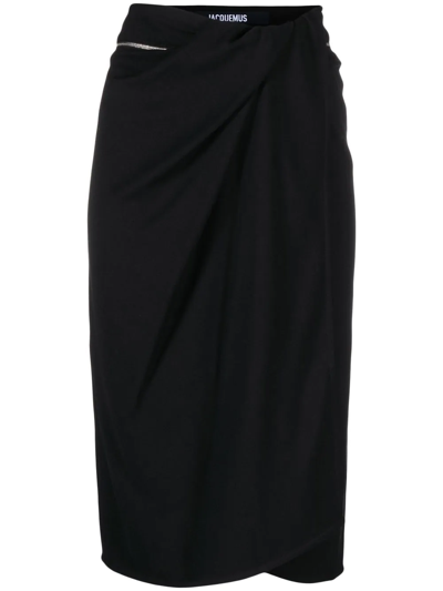 Shop Jacquemus Bodri Gathered Midi Skirt In Black