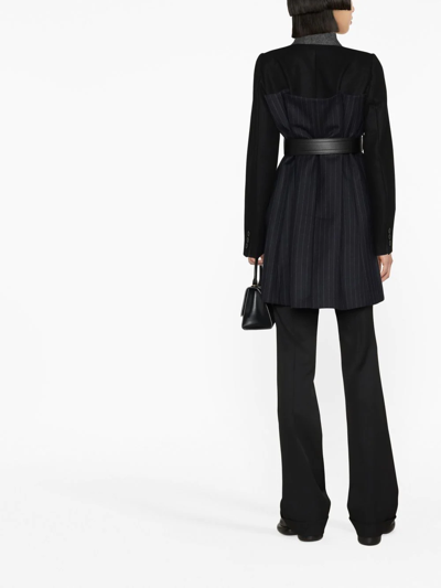 Sacai Belted Pinstriped Wool Blazer In Schwarz