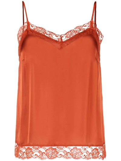Shop Twinset Lace-detail Vest Top In Orange