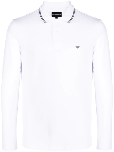 Shop Emporio Armani Logo Print Polo Shirt In Weiss