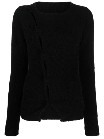Jacquemus Pau Asymmetric Knitted Cardigan In Schwarz