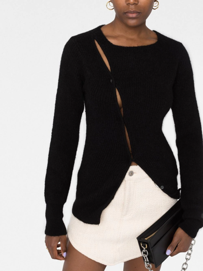 Jacquemus Pau Asymmetric Knitted Cardigan In Schwarz