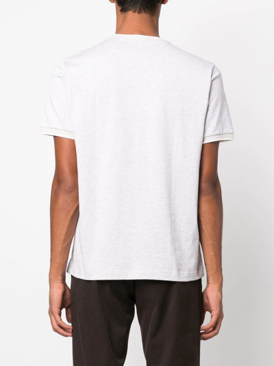 Shop Eleventy Striped-trim Round-neck T-shirt In Grau