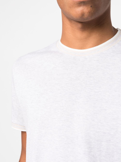 Shop Eleventy Striped-trim Round-neck T-shirt In Grau