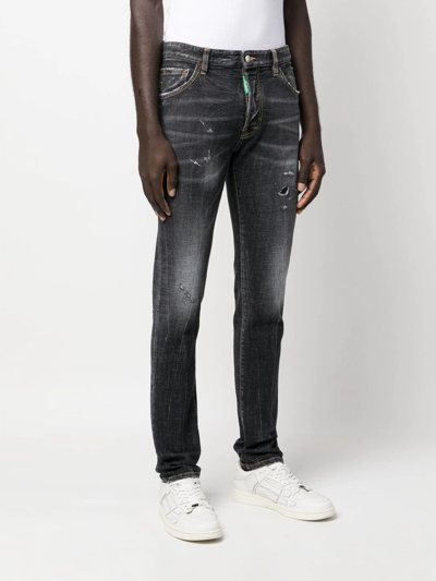Shop Dsquared2 Distressed Skinny-cut Jeans In Schwarz