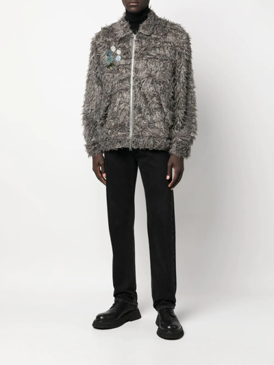 Shop Song For The Mute Faux-fur Pin-detail Jacket In Grau