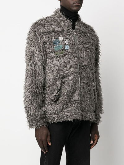 Shop Song For The Mute Faux-fur Pin-detail Jacket In Grau