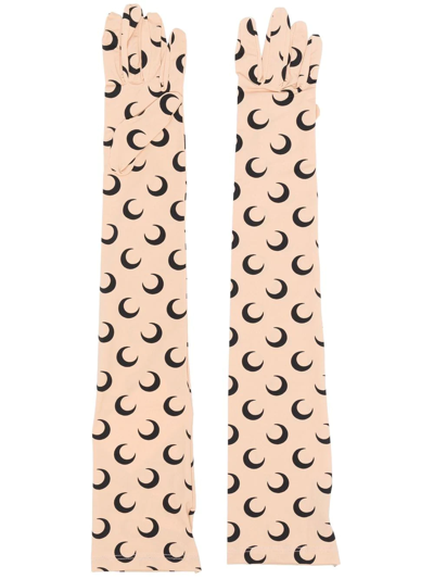 Shop Marine Serre Crescent Moon-print Long Gloves In Nude