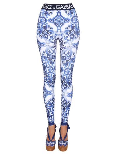 Shop Dolce & Gabbana Leggings With Logoed Band In Multicolor