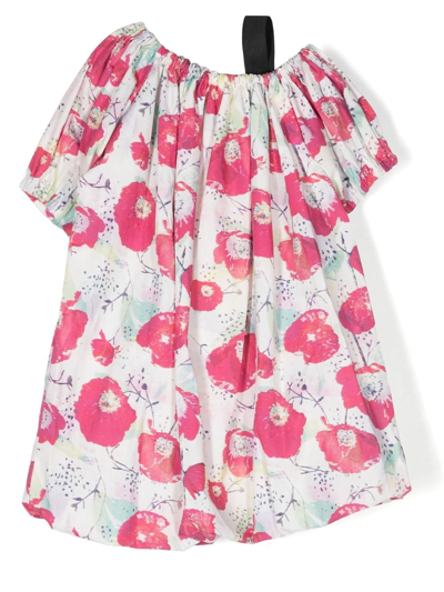 Andorine Asymmetric Floral-print Dress In Pink