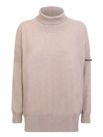 Shop Fabiana Filippi High Neck Pullover In Cashmere Blend In Beige