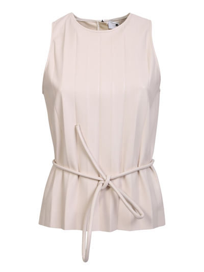 Shop Msgm Tank Top With Laces At The Waist Light Beige