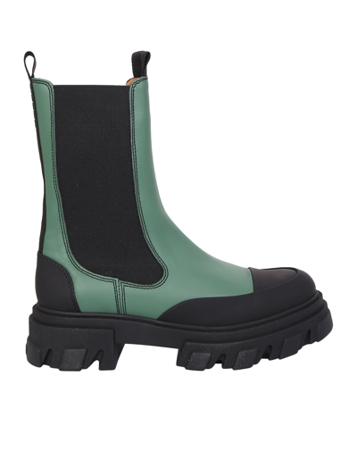 Shop Ganni Leather Chelsea Boots In Green