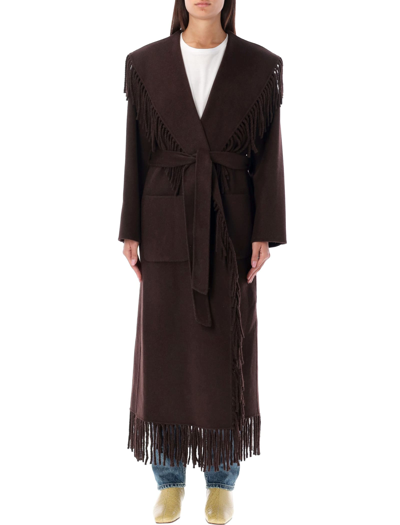 Shop Jonathan Simkhai Carrie Wool Fringe Coat In Cocholate