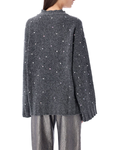 Shop Msgm Boucle Crewneck Sweater In Dark Grey