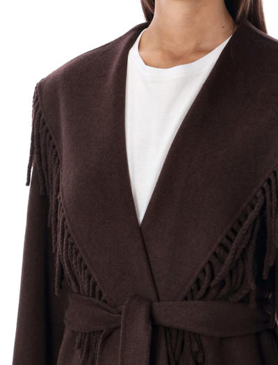 Shop Jonathan Simkhai Carrie Wool Fringe Coat In Cocholate