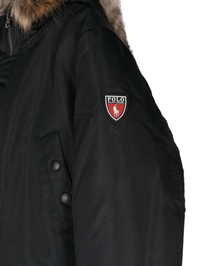 Shop Ralph Lauren Military Fur-hooded Parka Coat In Black