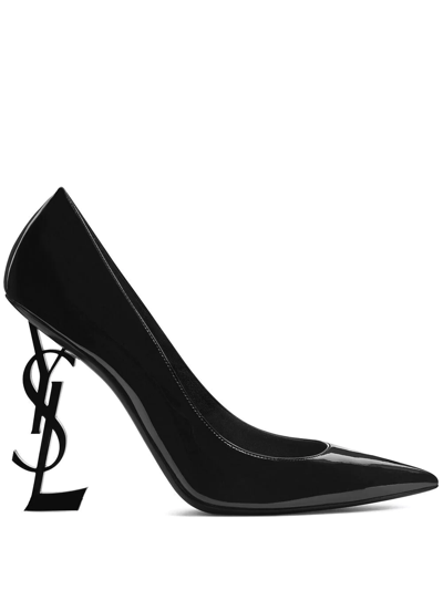 Shop Saint Laurent Logo-heel Leather Pumps In Black