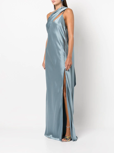 Shop Michelle Mason Side-slit One-shoulder Gown In Blue