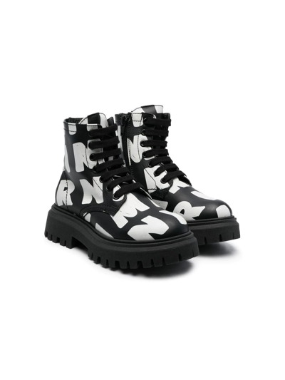 Shop Marni Logo-print Leather Ankle Boots In Black