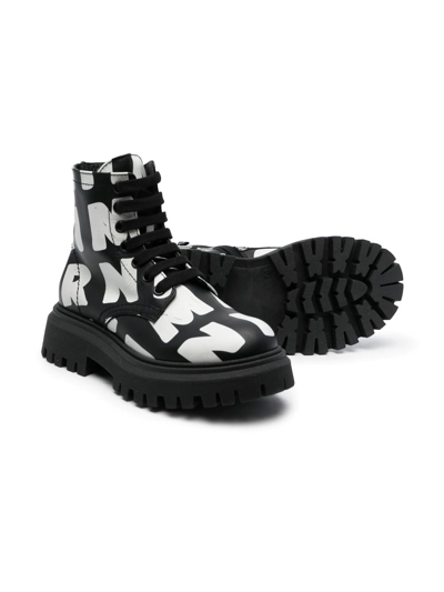 Shop Marni Logo-print Leather Ankle Boots In Black