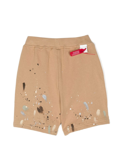 Shop Mostly Heard Rarely Seen 8-bit Paint-splatter Cotton Shorts In Brown