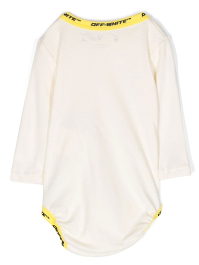 Shop Off-white Logo-tape Organic Cotton Bodysuit In Neutrals