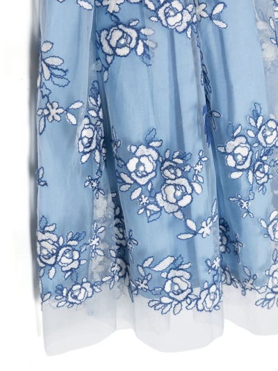 Shop Ermanno Scervino Junior Floral-embroidered Mini Skirt In Blue