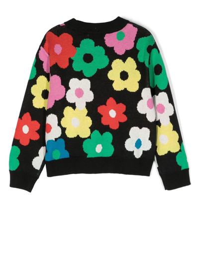 Shop Stella Mccartney Floral Intarsia-knit Jumper In Black