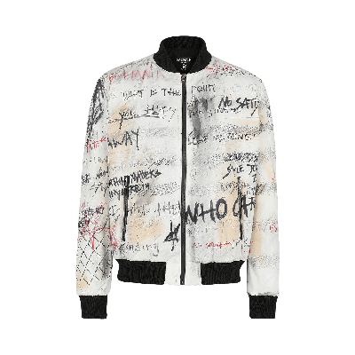 Pre-owned Balmain Nylon Bomber Jacket With Graffiti Print 'white'