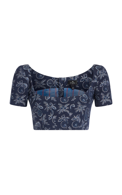 Shop Etro Jacquard Cropped Top In Blue
